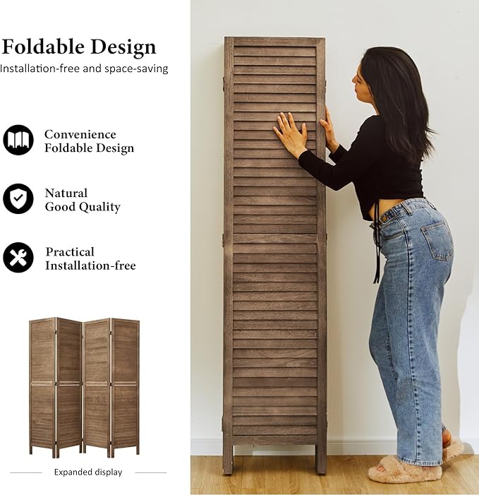 Room Dividers and Folding Privacy Screens, Wood Louvered Separators Divider Wall