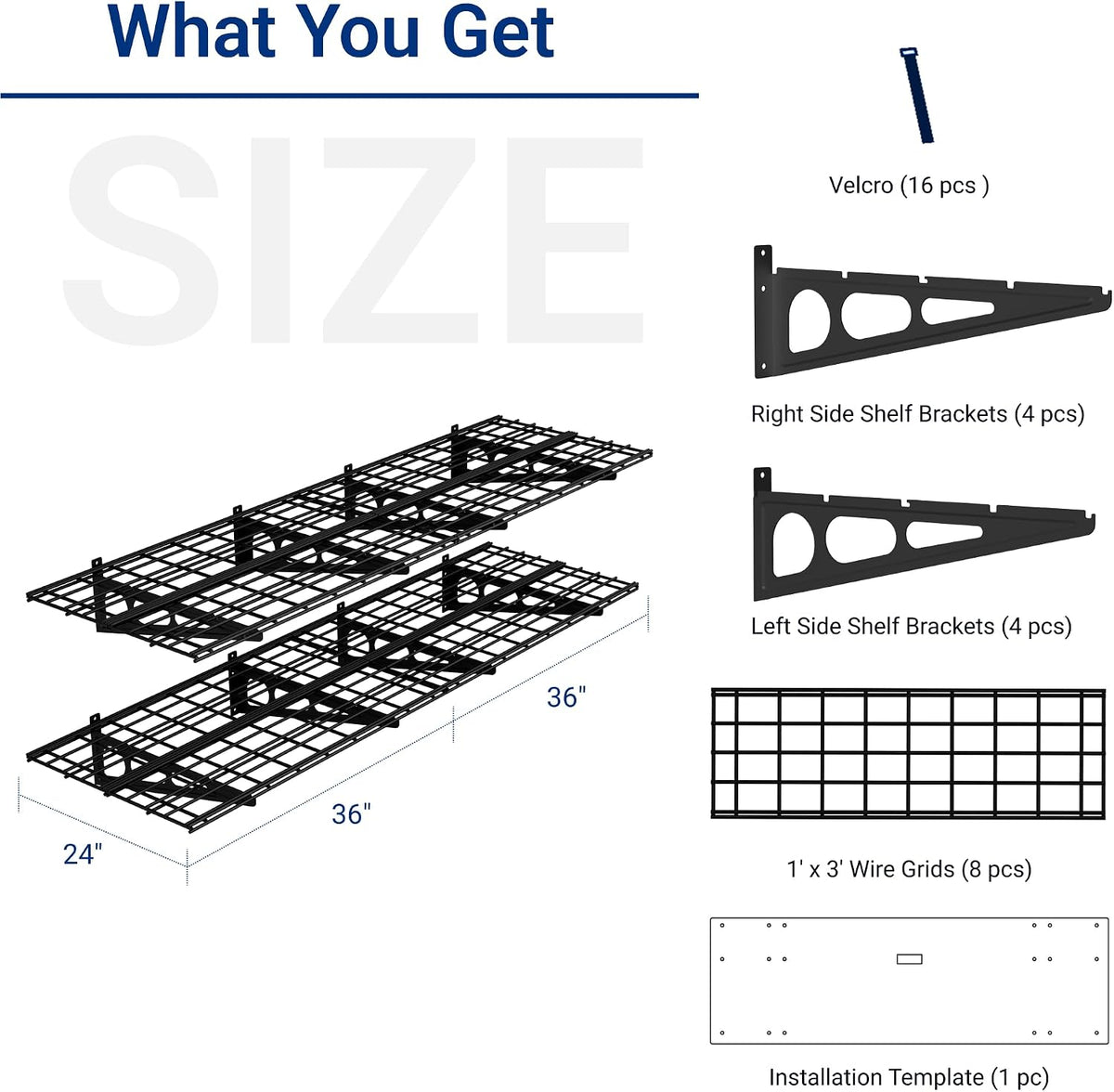 fleximounts 2-pack 2x6ft garage shelving with hooks, 1400lbs shown in use