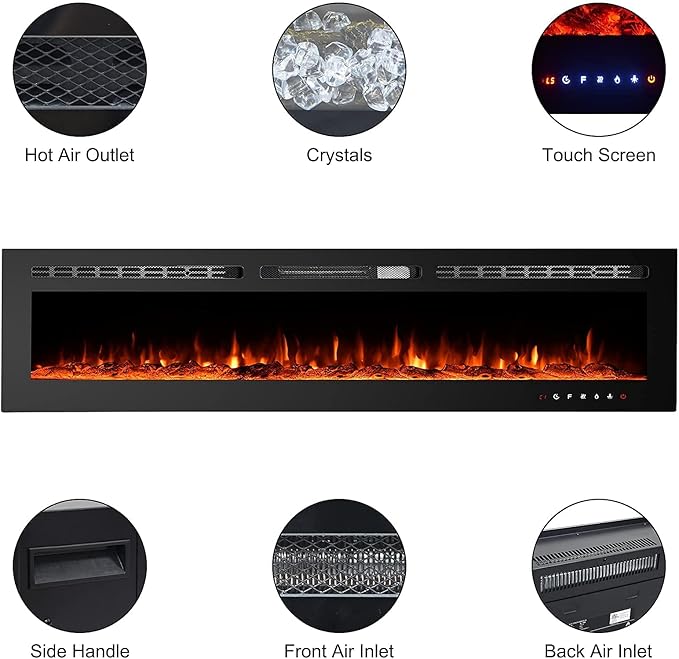 CharaVector 70 inch 750W/1500W Electric Fireplace Inserts
