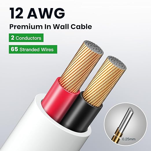 BAHIWOM Fire Safety CL2 Speaker Wire in-Wall & in-Ceiling 12 Gauge Wire 100 FT
