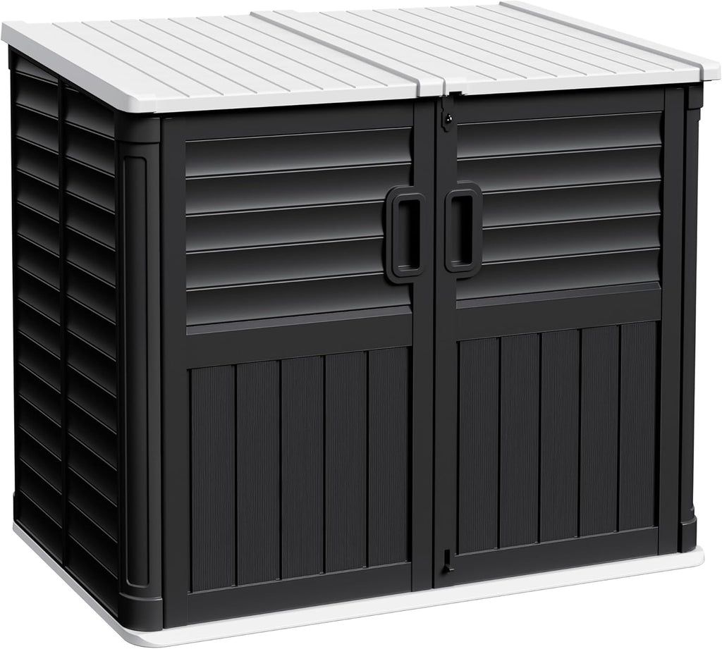 Devoko Outdoor Storage Shed, 34 Cu Ft Outdoor Storage Cabinet Without Shelf, Waterproof, Double Locks, Resin Storage for Trash Can, Garden Tools, Pool Supplies, Black