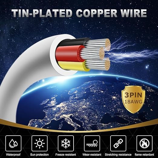 18 Gauge 3 Conductor Electrical Wire, 100FT White Stranded Low Voltage 18/3 PVC
