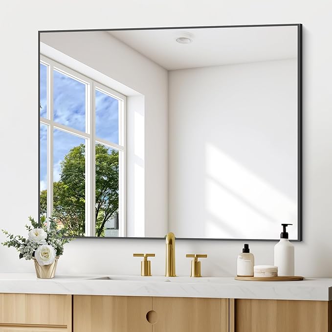 Black Bathroom Mirror for Wall, 30x36 Inch Rectangle Mirrors