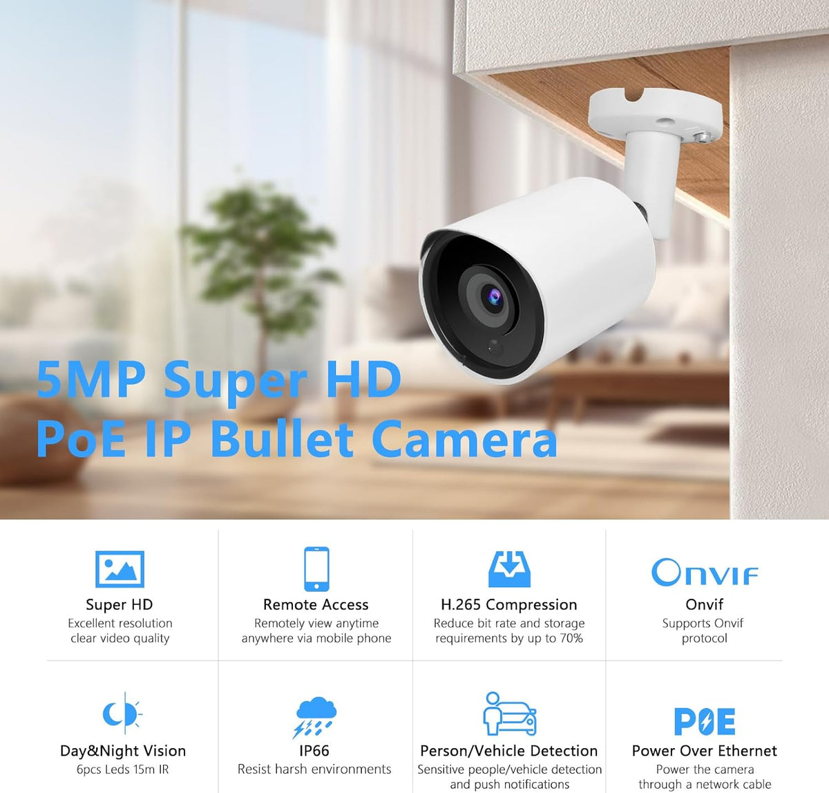 5mp poe ip bullet security camera with 2.8mm shown in use