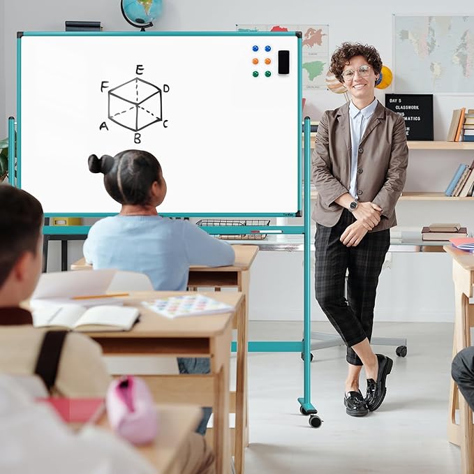 Mobile Whiteboard on Wheels, 48x32 Inches Rolling Whiteboard, Magnetic Dry