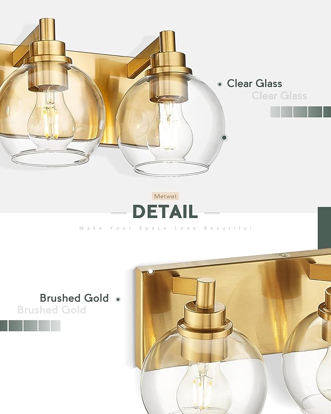 METWET Bathroom Light Fixtures, 5 Light Brushed Gold Vanity Light, 32 Inch