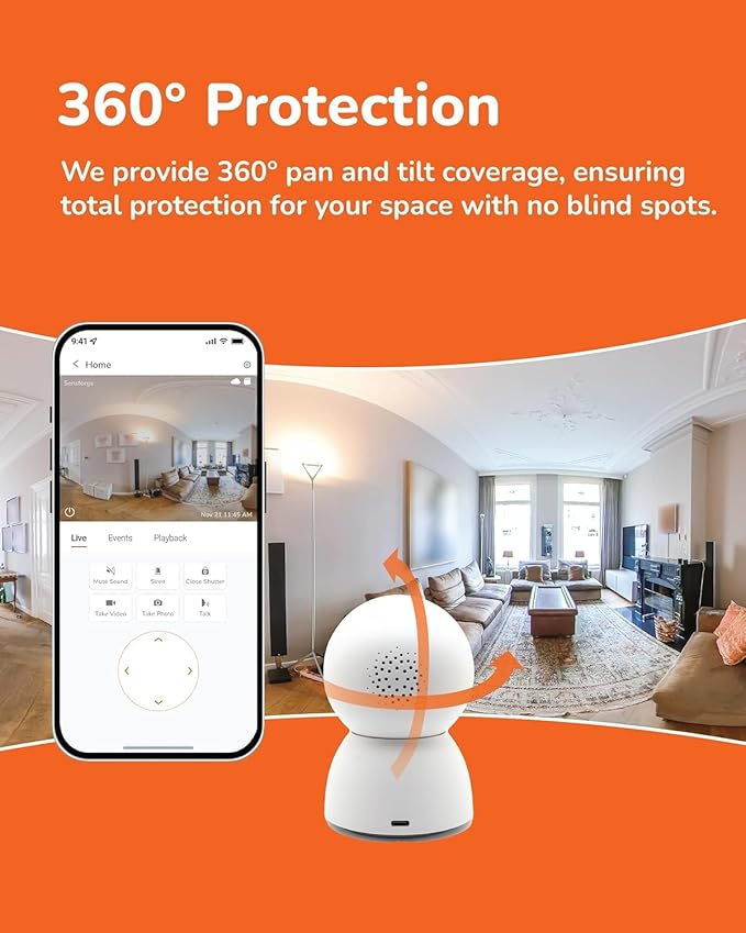 Sensforge 2.5K White Indoor Pan-Tilt Dome Security Camera, AI Human & Pet (2-Pack)