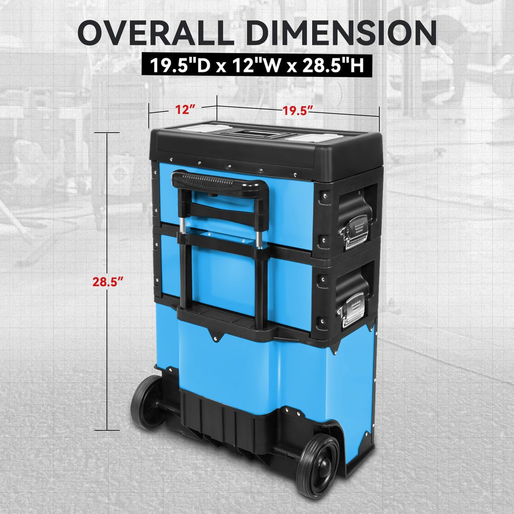 auto dynasty 3-tier rolling trolley tool box stackable on a desk or shelf