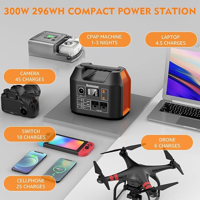 EnginStar Portable Power Station 300W 296Wh Battery Bank