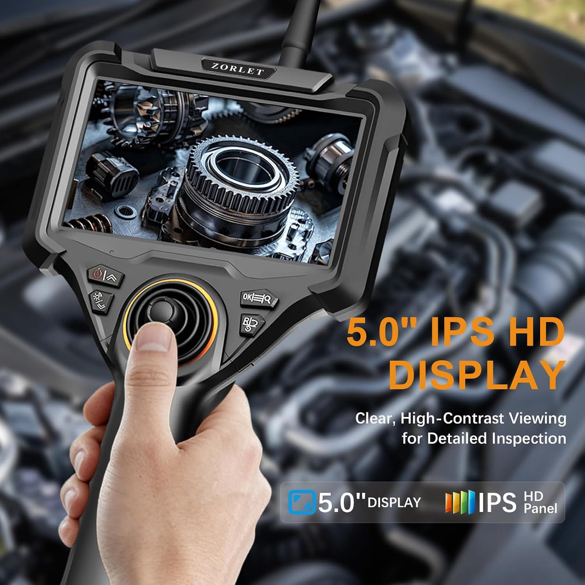 3.9mm 4-way articulating borescope with light, 5" ips showing dimensions