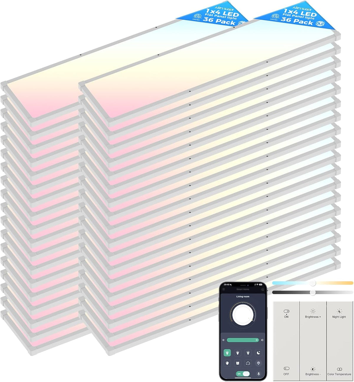 AIKVSXER 36 Pack 1x4 FT LED Flat Panel Light Surface Mount,