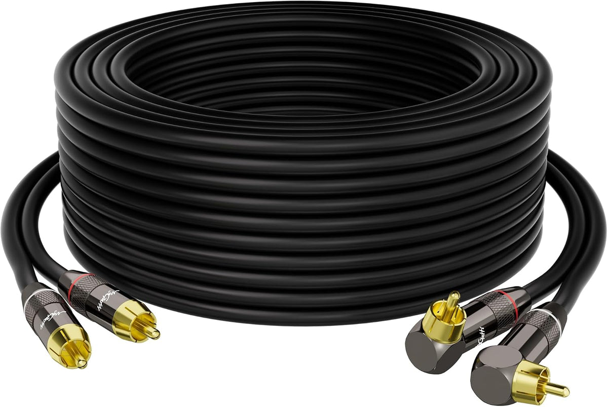 RCA Cable 50 FT, 90 Degree Right Angle 2RCA to 2RCA Stereo Audio Cable