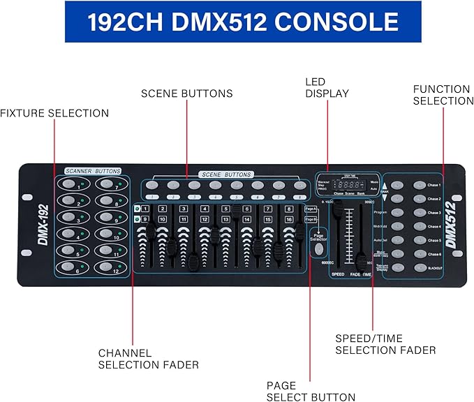 TCFUNDY DMX 512 Controller, 192 Channel DMX Light Controller Stage Lighting