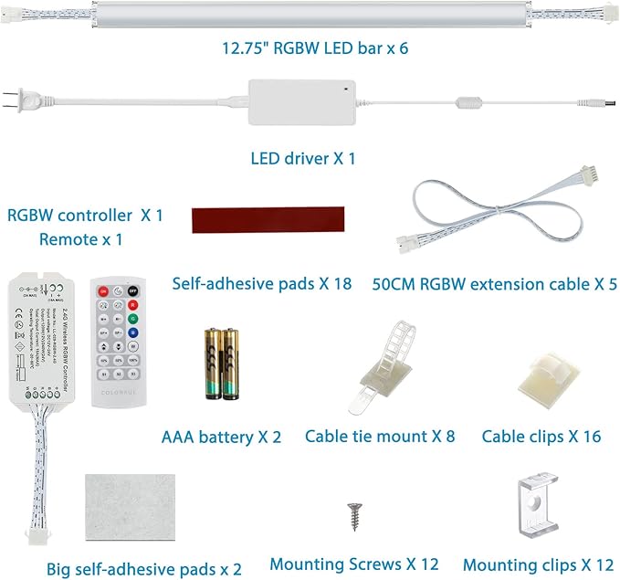 Under Cabinet LED Lights Kit. RGB Color Changing & Super Bright White Lighting.