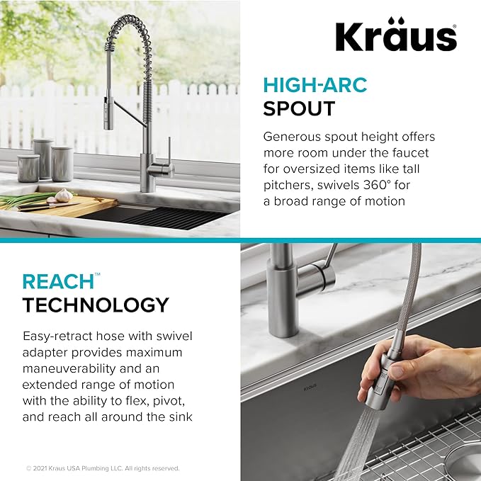 KRAUS Oletto Commercial Style Single Handle Pull Down Kitchen Faucet