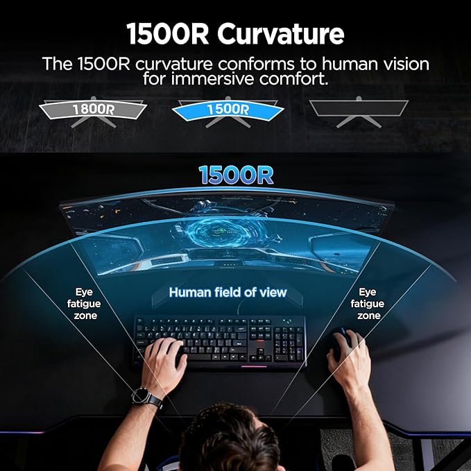KOORUI 32 inch Curved Gaming Monitor, QHD 2K 170Hz 144Hz Monitor, 1ms 1500R