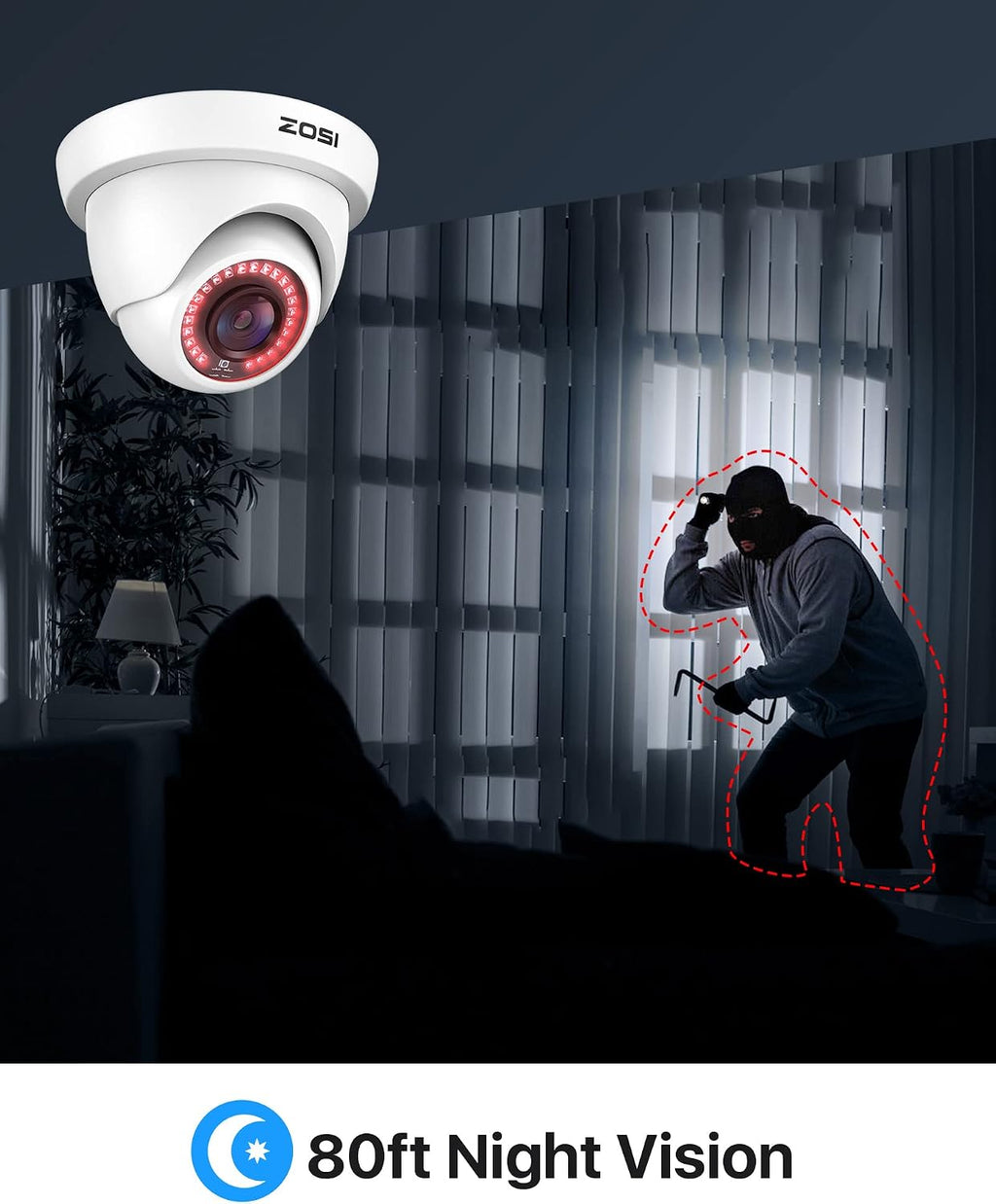 zosi 4 pack 1080p security cameras,night vision,2mp outdoor showing dimensions