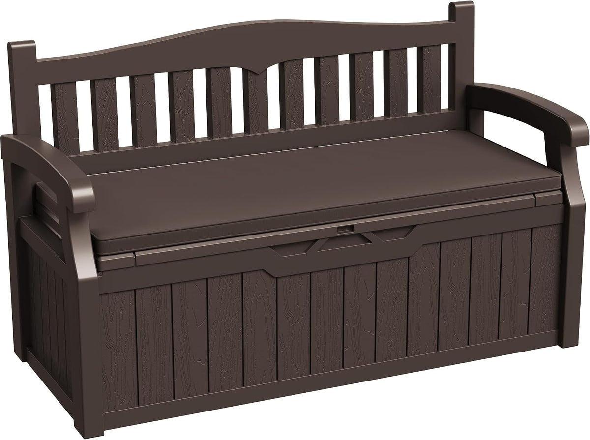 Greesum 80 Gallon Outdoor Storage Bench Deck Box with Cushion, Brown