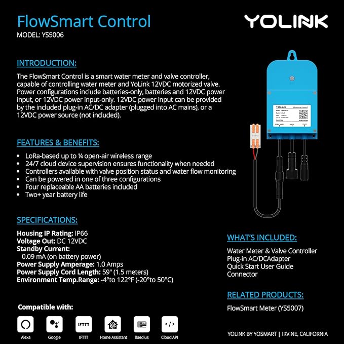 NSF Certified Pulse Meter + Shutoff Valve Kit, FlowSmart Controller YS5006