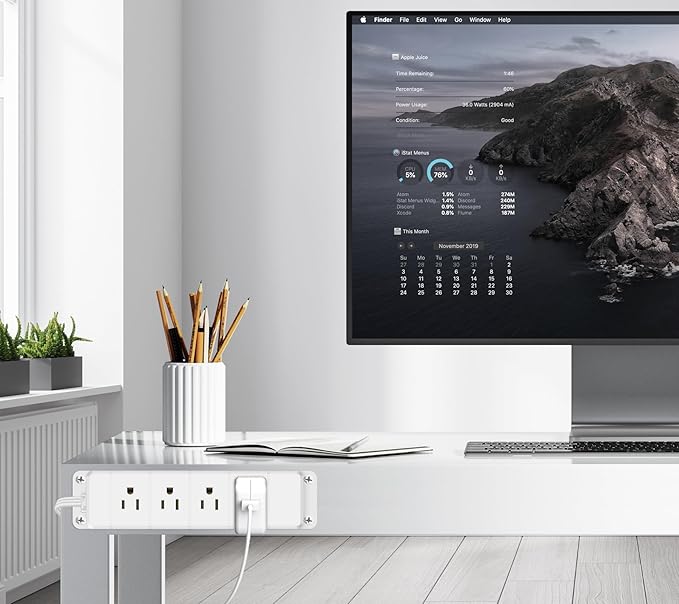 45W USB-C Fast Charging Under Desk Power Strip, 12 Outlet Mountable Power Strip