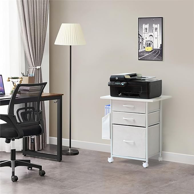 Printer Stand with 3 Fabric Drawer, Mobile File Cabinet