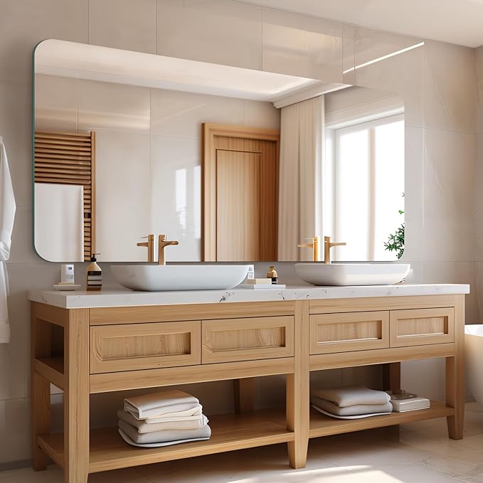 Mirrorons 72 x 36 Frameless Bathroom Mirror, Rounded Corner Bathroom Vanity