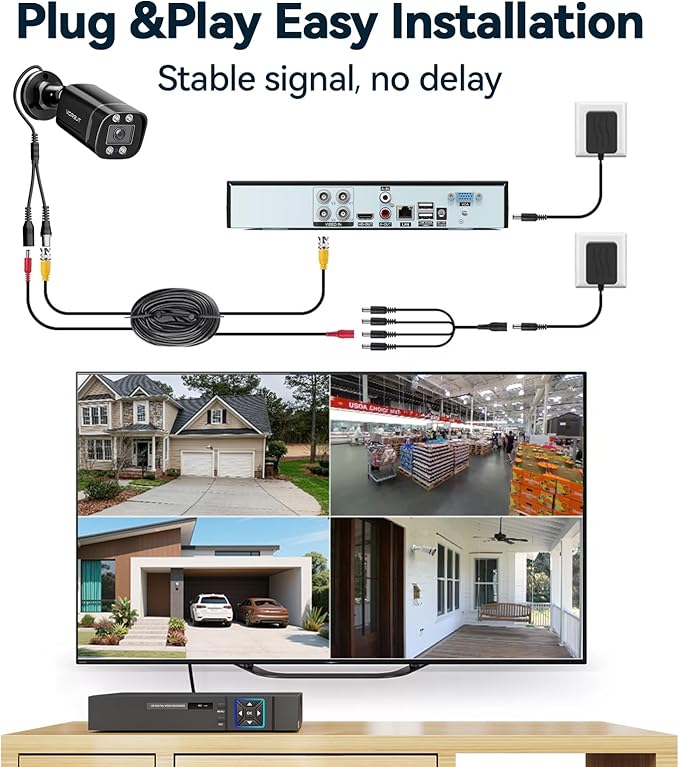 VORGUT Wired Security Camera System Outdoor, 4CH AHD TVI 5MP Lite DVR Recorder