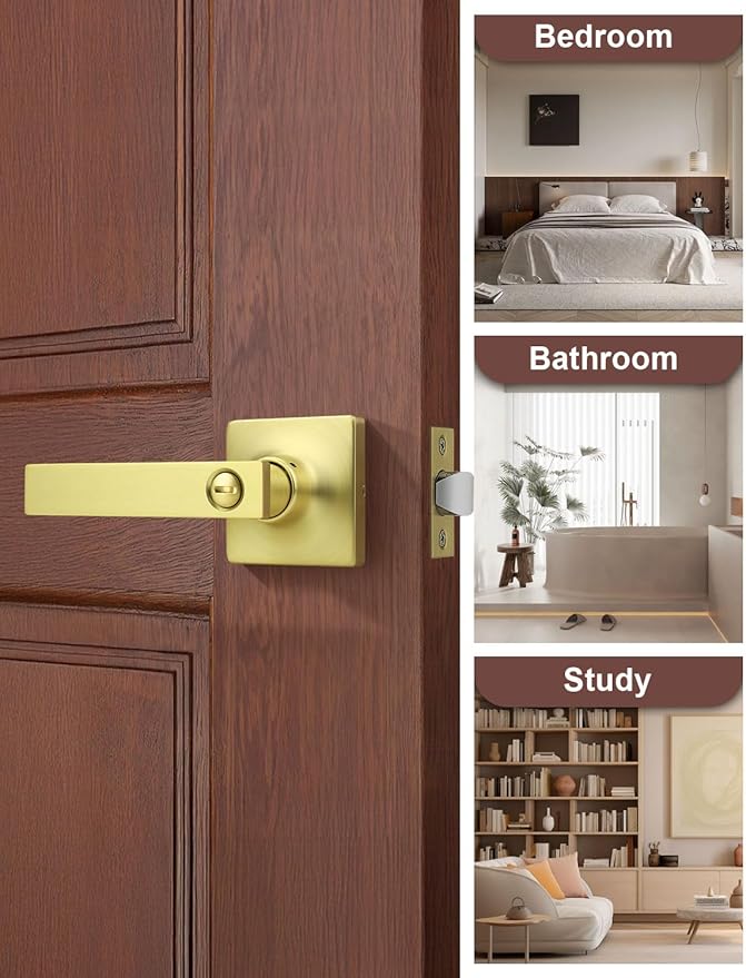 Mengico 8 Pack Gold Privacy Lever Door Handle Interior