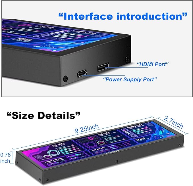 8.8 Inch PC Temperature Display, PC Sensor Panel Display, Computer Temp Monitor