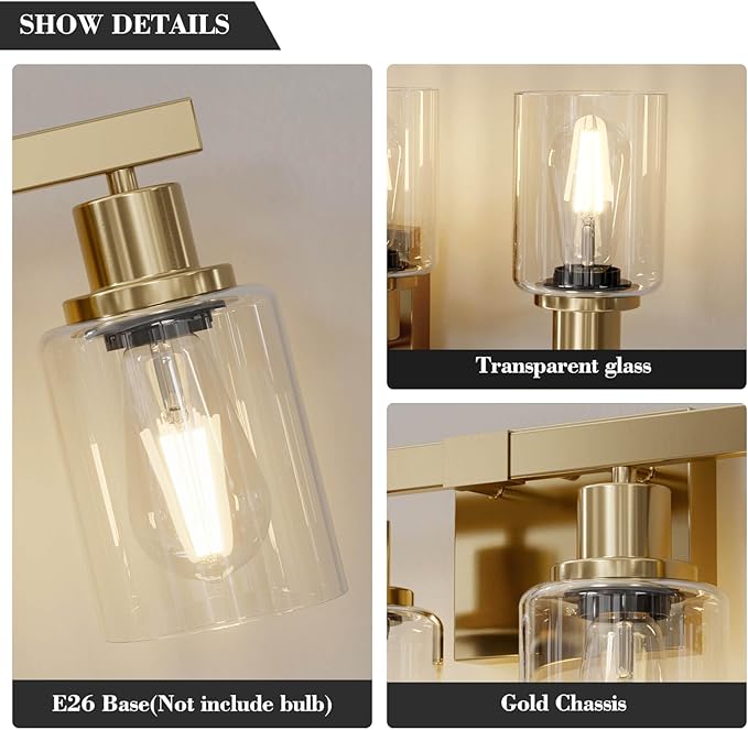 DIKAIDA 6 Light Gold Bathroom Vanity Light, Bathroom Light Fixtures