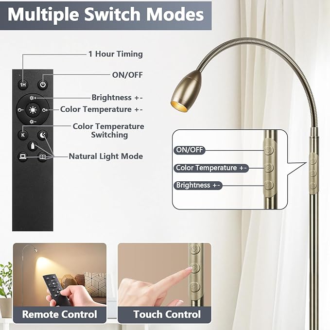 Reading Floor Lamp, Dimmable Zoomable Spotlight, Adjustable Color Beam Standing