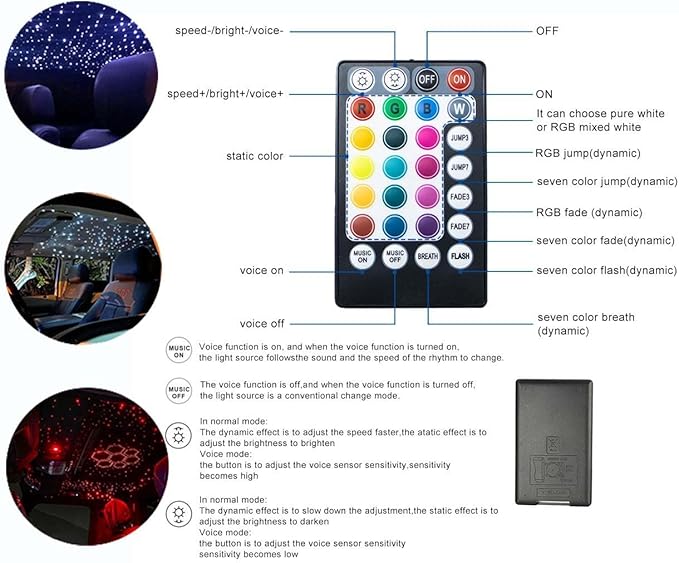AZIMOM Car Use Bluetooth 6W RGBW LED Fiber Optic Lights Star Ceiling Light Kit