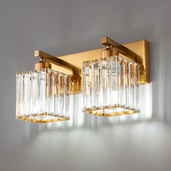 FDPBY Modern Bathroom Vanity Light 2-Lights Gold Crystal Bathroom Wall Light