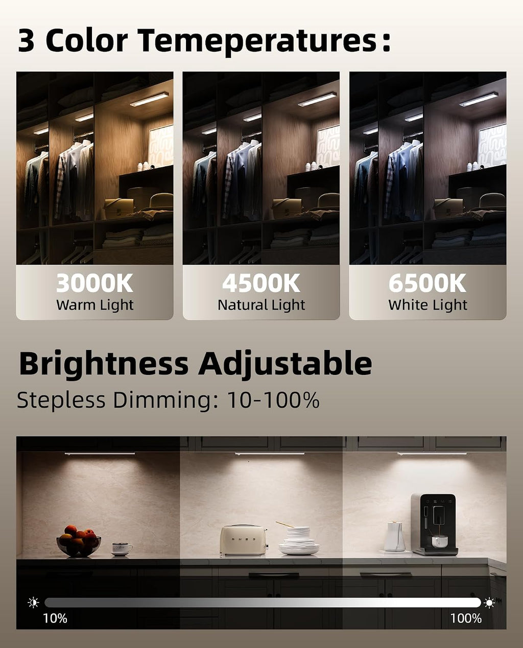 12inch Under Cabinet Lighting with Remote, 2400mAh Rechargeable Motion Sensor Light Indoor, Wireless Closet Lights, Dimmable, 3 Color Temps, Magnetic for Kitchen, Stairs (4 Pack)