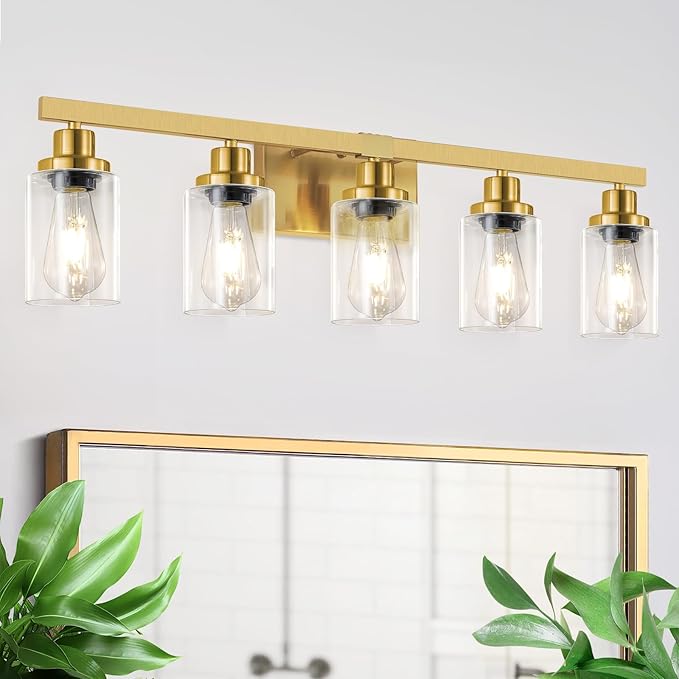 DIKAIDA 5 Light Gold Bathroom Vanity Light, Bathroom Light Fixtures