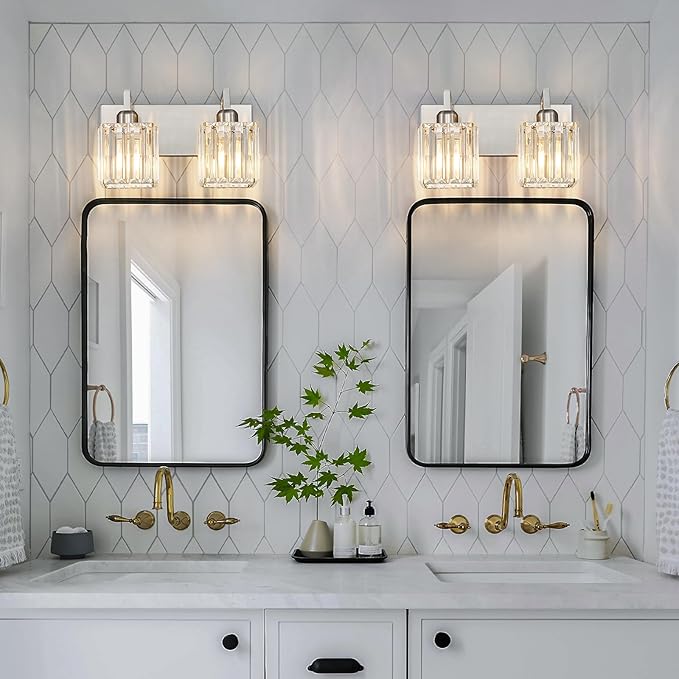 FDPBY Modern Bathroom Vanity Light 2-Lights Brushed Nickel Vanity Light Crystal