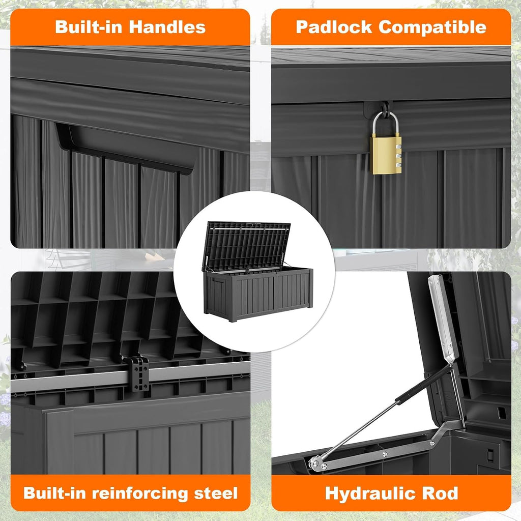 patiozen 155 gallon deck boxes waterproof storage box, close-up detail