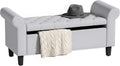 HOMCOM 47" Storage Ottoman End of Bed Bench with Rolled Arms Light Gray