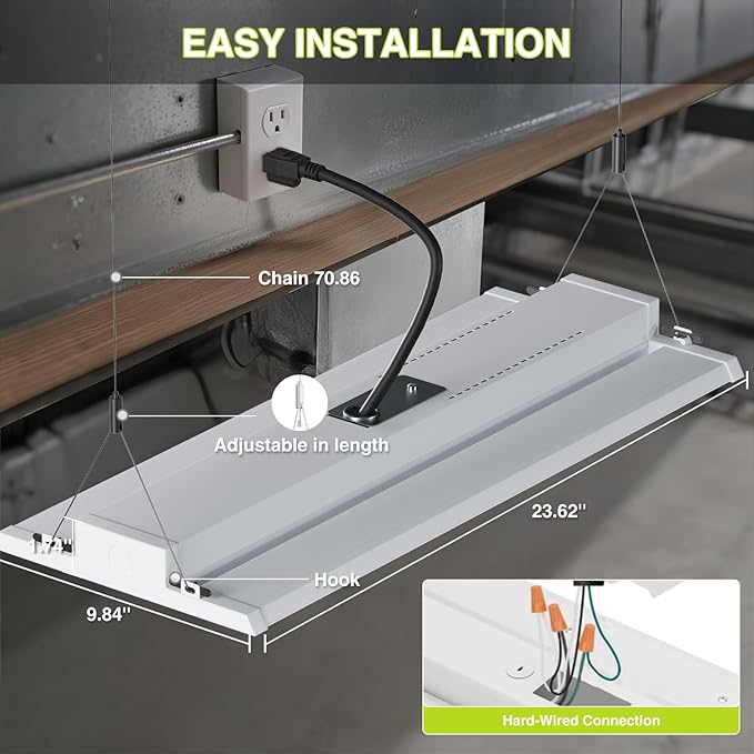 YXL LED Linear High Bay Shop Light 210W, Larger Central Lighting Area,