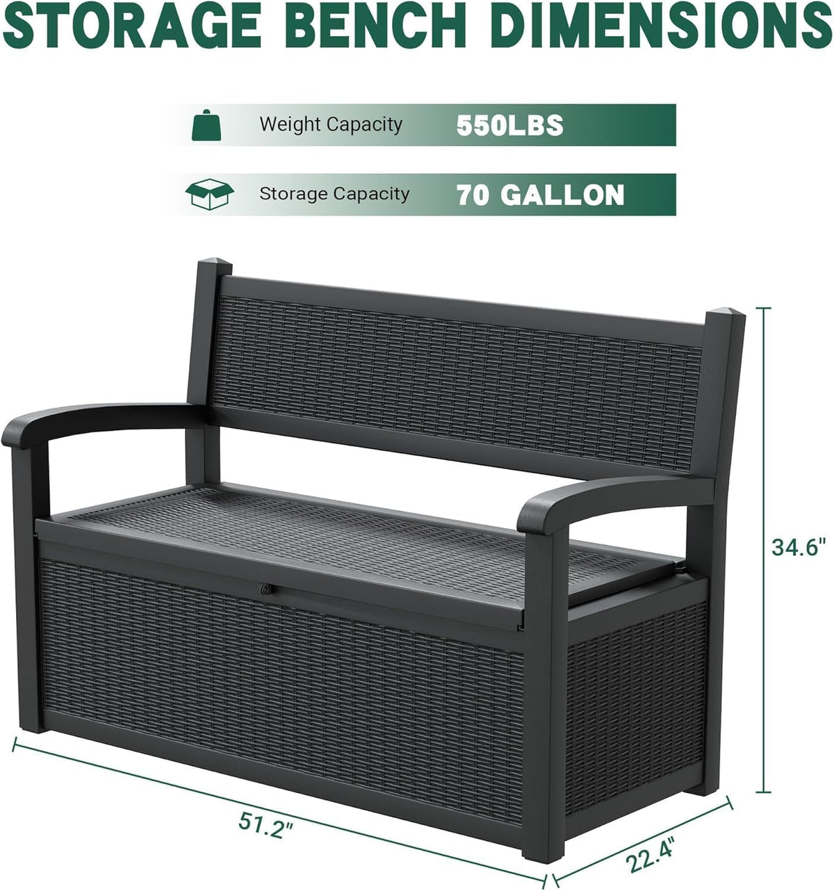 lhbcraft 70 gallon lockable outdoor storage bench waterproof, close-up detail
