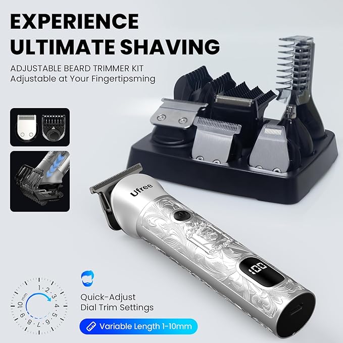 Ufree Beard Trimmer for Men, 7 in 1 Electric Shavers Razor, Cordless Hair