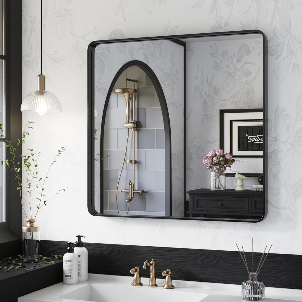 ISKM 32"x 32" Black Framed Bathroom Mirror