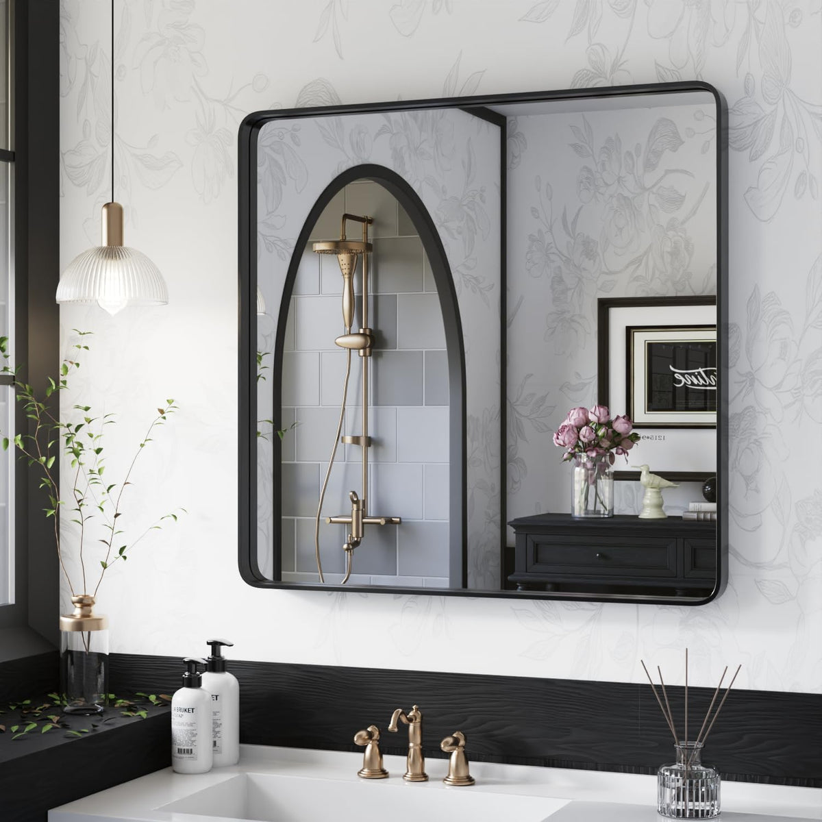 ISKM 32"x 32" Black Framed Bathroom Mirror