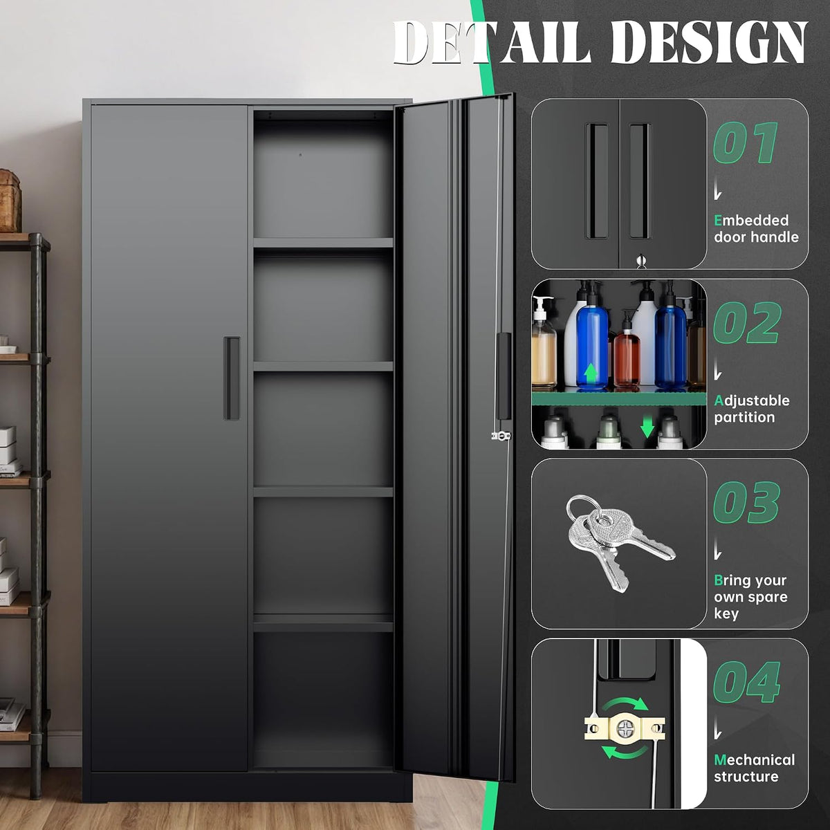 oakcloud metal storage cabinet tool organizer, 72" lockable, side view
