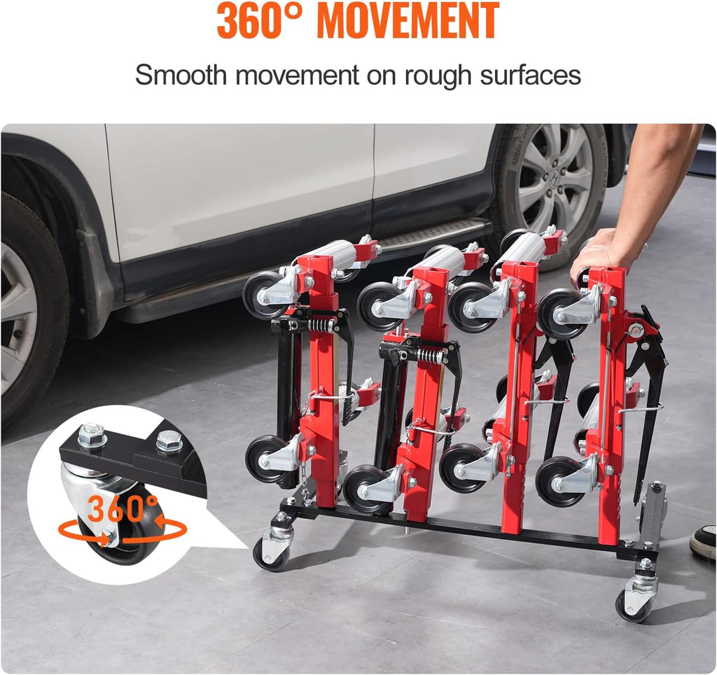 vevor car dolly rack, storage rack with 360°, close-up detail