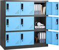 VEVOR 9 Doors Metal Locker for Employees, Steel Locking Storage Cabinet with Card Slot and Ventilation, 2 Keys for Each Door, Employee Lockers for Office, School, Gym, Home, Easy Assembly, Blue&Black