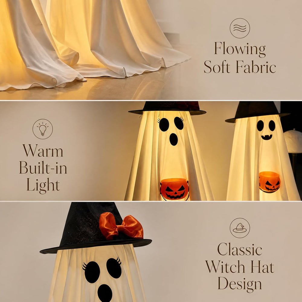 Halloween Decorations Indoor Lighted Ghost, 2 Pack Cute Light Up Ghosts