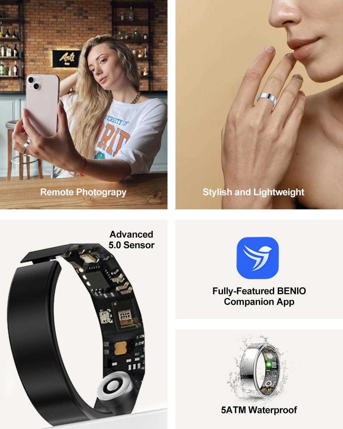 benio gen4 smart ring health & fitness tracker on a desk or shelf