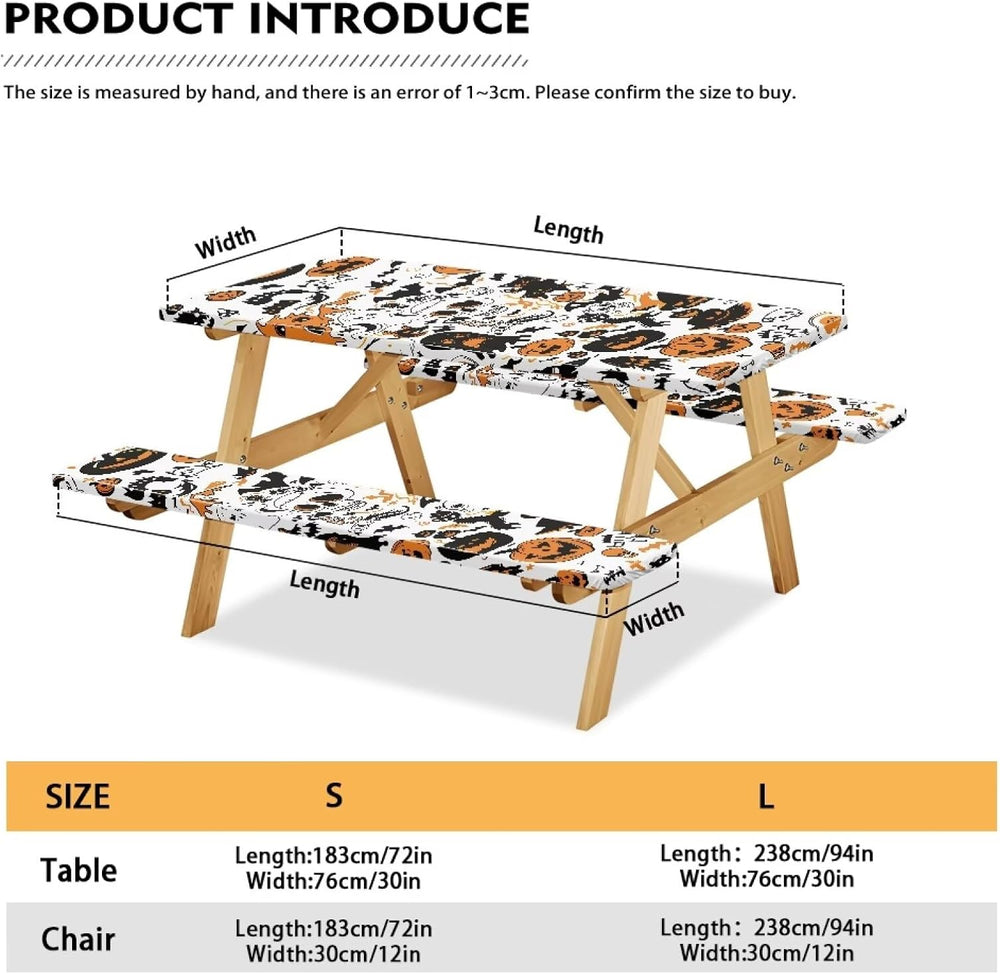 Halloween Pattern Camping Table Covers with Seat Covers Waterproof Picnic Out...