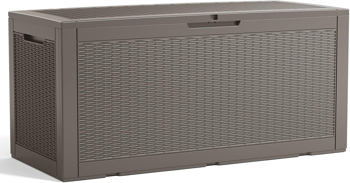 ROJIK 125 Gallon Waterproof Outdoor Deck Storage Box, Lockable Resin Patio Storage Bin with Lid for Garden Tools, Patio Cushions & Outdoor Accessories (Grey)